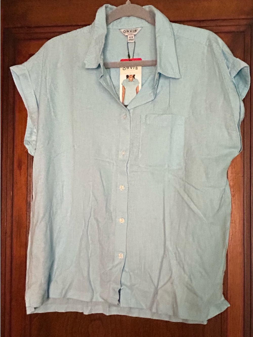 Orvis Light Blue Short-Sleeve Casual Button-Down Shirt